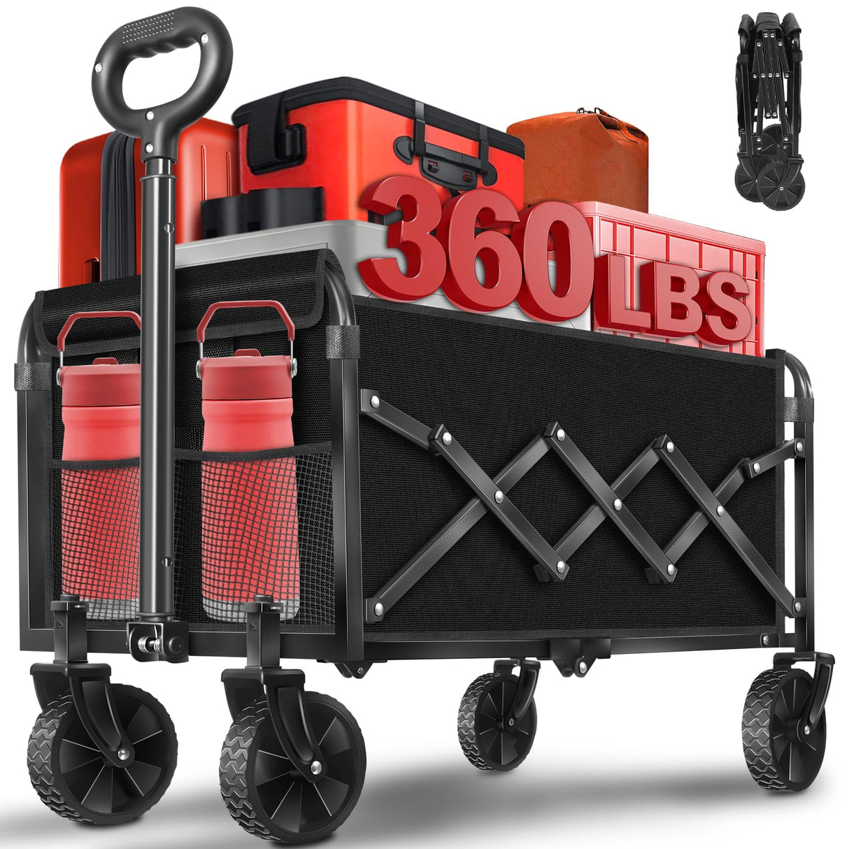 Collapsible Wagon Cart with Wheels Foldable, Compact Folding Utility Wagon