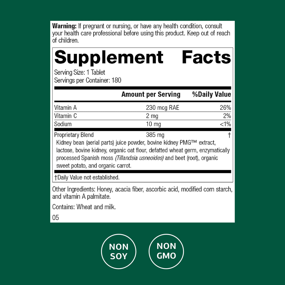 Standard Process Renafood - Supports Healthy Kidney Function & Antioxidant Activity - Contains Vitamins A - Non-Soy - 180 Tablets