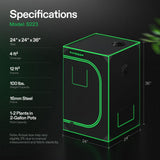 VIVOSUN S223 2x2 Grow Tent, 24"x24"x36" High Reflective Mylar with Observation Window and Floor Tray for Hydroponics Indoor Plant for VS1000