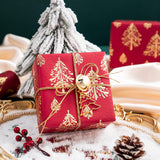 WRAPAHOLIC 30 Inch Jumbo 3D Kraft Christmas Wrapping Paper - 30 Inch x 16.5 Feet - Gold and Red Christmas Tree Wrapping Paper with Embossed Perfect for Holiday, Party Celebration