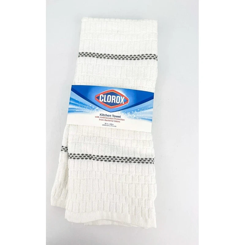 Clorox Kitchen Towels 16" x 28 Gray Stripe Bleach Safe 50 Washes Lot Of 2 Cotton