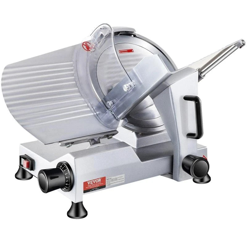 VEVOR Commercial Meat Slicer, 240W Electric Deli Food Slicer, 10" Carbon Steel Blade Electric Food Slicer, 350-400RPM Meat Slicer, 0 - 0.47 inch Thickness Adjustable for Commercial and Home Use - Blade Diameter: 7.5 inch - 180W
