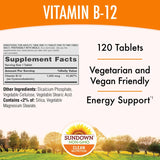 Sundown Vitamin B-12, Cellular Energy Support, Vegetarian, Vegan-Friendly 1000 mcg, ) Non-GMO, Free of Gluten, Dairy, Artificial Flavors 120 Count (Pack of 1)