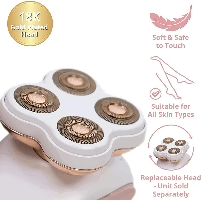 Finishing Touch Flawless Legs Replacement Heads - 4 Floating Heads - No Nicks, Cuts or Irritation - 18 Karat Gold Plated - Easy To Install - Safe on All Skins - 1 Pack