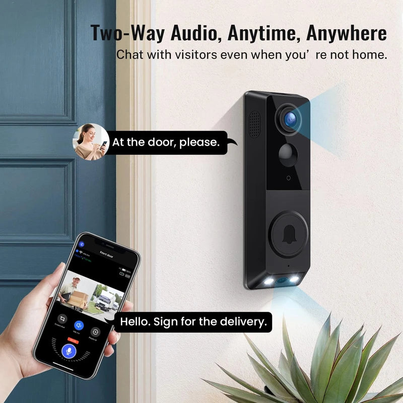 FISHBOT Security Video Doorbell, Dual Cameras with Delivery Guard, 1080p Full HD and Color Night Vision, Intelligent AI Detection, Two-Way Audio, 2.4GHz Wi-Fi Support, Cloud Storage (Sold seperately)