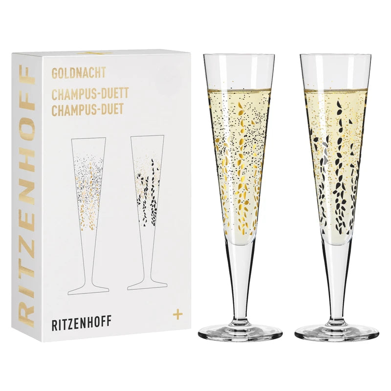 Ritzenhoff 6031005 Champagne Glass 200 ml - Goldnacht Duett Series - 2 x Designer Pieces with Real Gold - Made in Germany