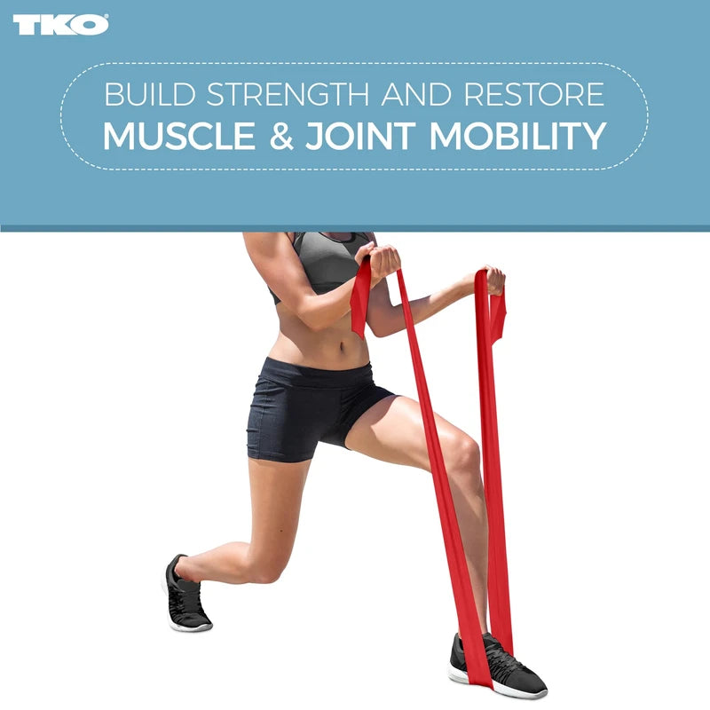 TKO Resistance Bands Set 3-Pack - 3 Latex-Free Rubber Flat Exercise Bands in Light, Medium, and Heavy Resistance Levels for Physical Therapy, Stretching, Strength Training (3-Pack, Black/Red/Gray)