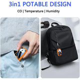 CEKKIENA [3-in-1] Carbon Monoxide Detector Portable Mini Air Quality Monitor with Lanyard & Kickstand Smoke Alarm CO Meter Temperature Humidity Sensor Built-in 1000mAh Battery Indoor/Outdoor (Orange)