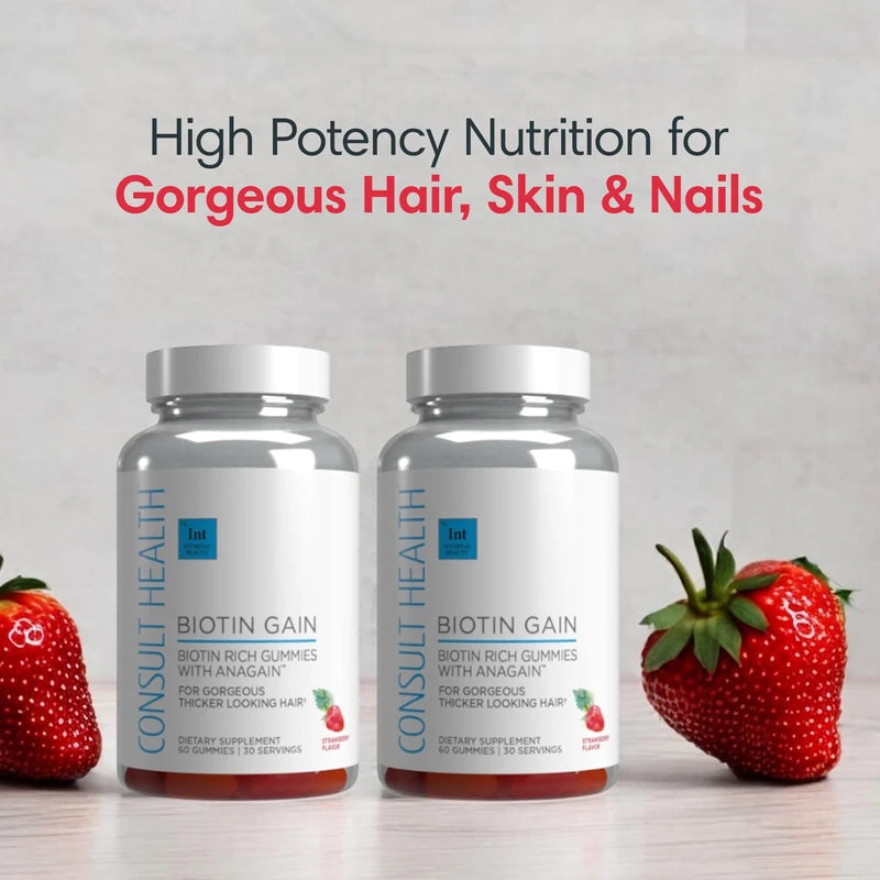 Consult Health BIOTIN GAIN- Biotin Rich Gummies with Patented ANAGAIN - for Gorgeous Thicker Looking Hair