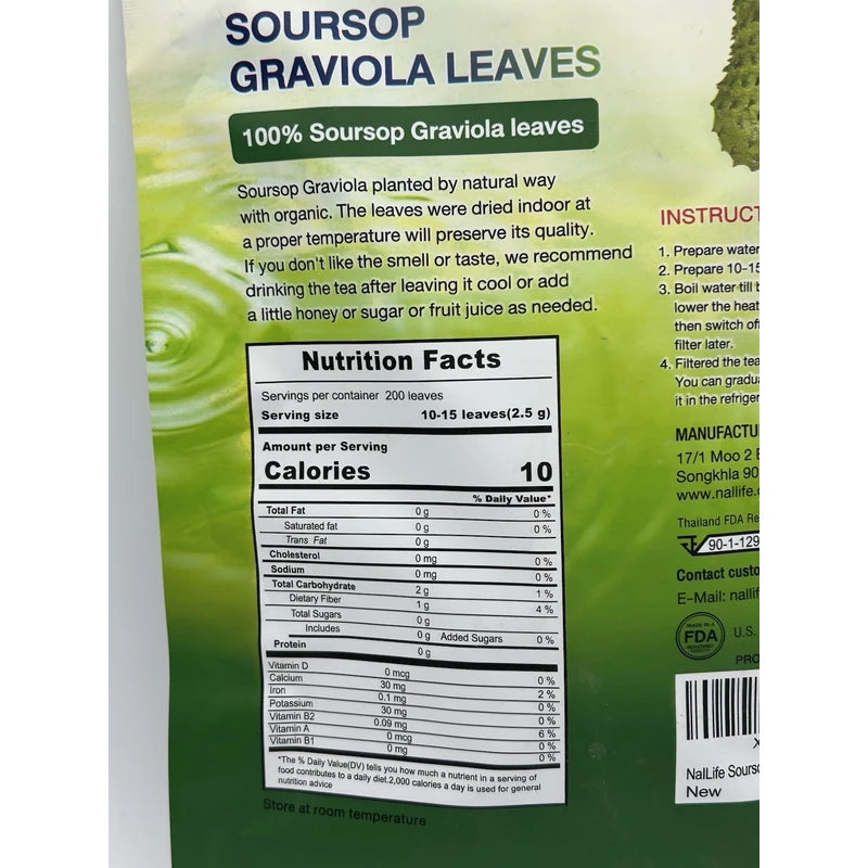 NalLife Organic Dried 100% Soursop Graviola Leaves 200 Leaves Exp Date 7/2026