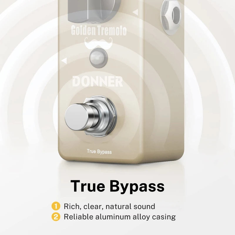 Donner Tremolo Pedal, Golden Tremolo Guitar Pedal Analog Tremolo Effect Pedal for Electric Guitar and Bass True Bypass