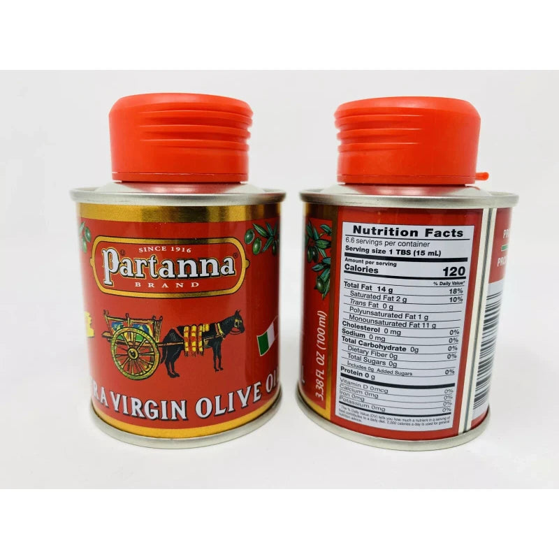 PARTANNA Extra Virgin Olive Oil *Set of Two* Mini Tin 3.4 fl oz Product of Italy