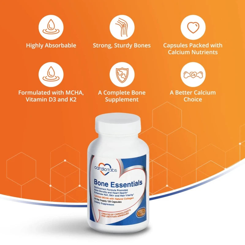 Cardiotabs Bone Essentials with MCHA & Collagen Calcium Supplement w/Calcium ...