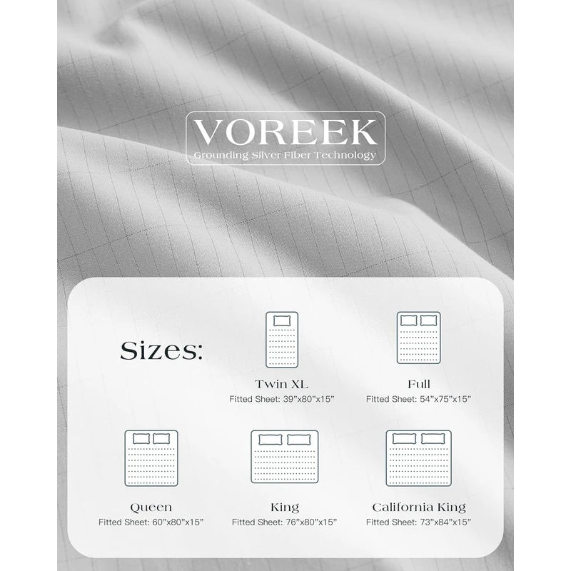 Grounding Fitted Sheets 10% Pure Silver Fiber+90% Cotton, Grounded Sheet Earth Connected Bedding for Ground Your Body Gain More Energy, (Twin - 39"x 75"x 15" Silver-Gray), Grounding Cord Included