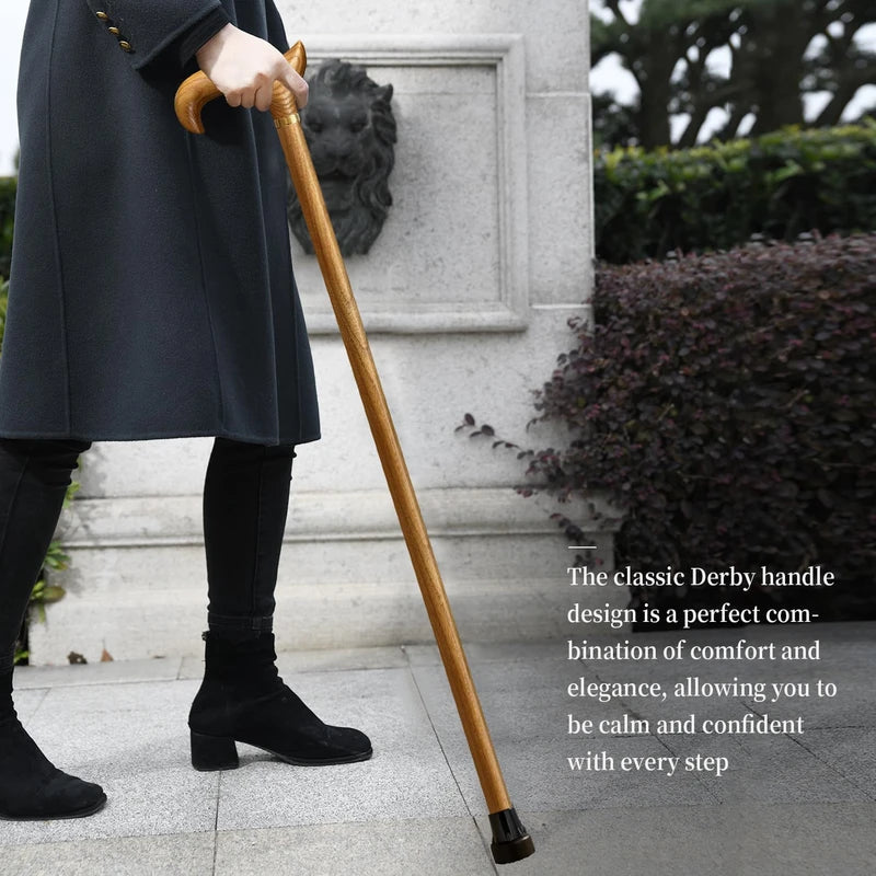 ispuoocti Wooden Walking Cane for Men and Women, Handmade, High Load Bearing Canes for Seniors,Ergonomic, Natural Solid Wood High-end Derby Cane Suitable for Gift Giving