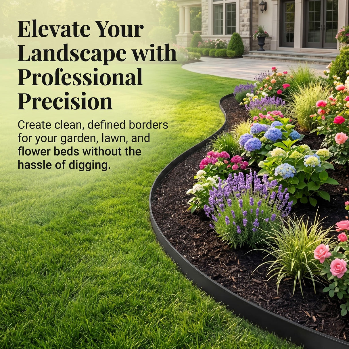 Garden Edging Border/Landscape Edging,100FT 2 Inch Tall Plastic Flexible Lawn Border with 150 Stakes,No Dig Garden Edging Kit for Landscaping,Garden Bed,Yard,Flower Bed,Pathway