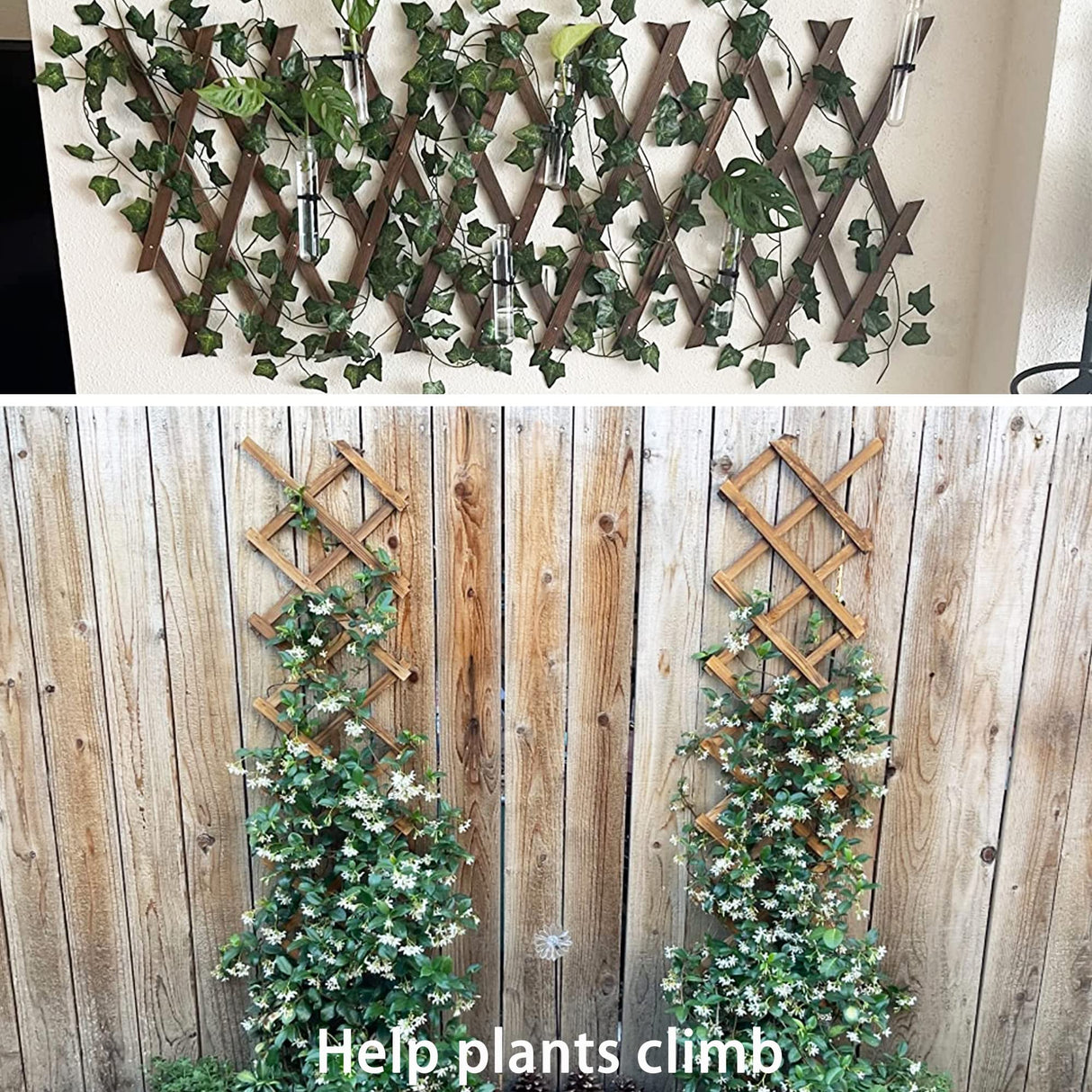 2Pack Expandable Wooden Lattice Wall,Plant Garden Trellis for Climbing Plants Outdoor, Plant Vertical Rack Wall Decor Indoor