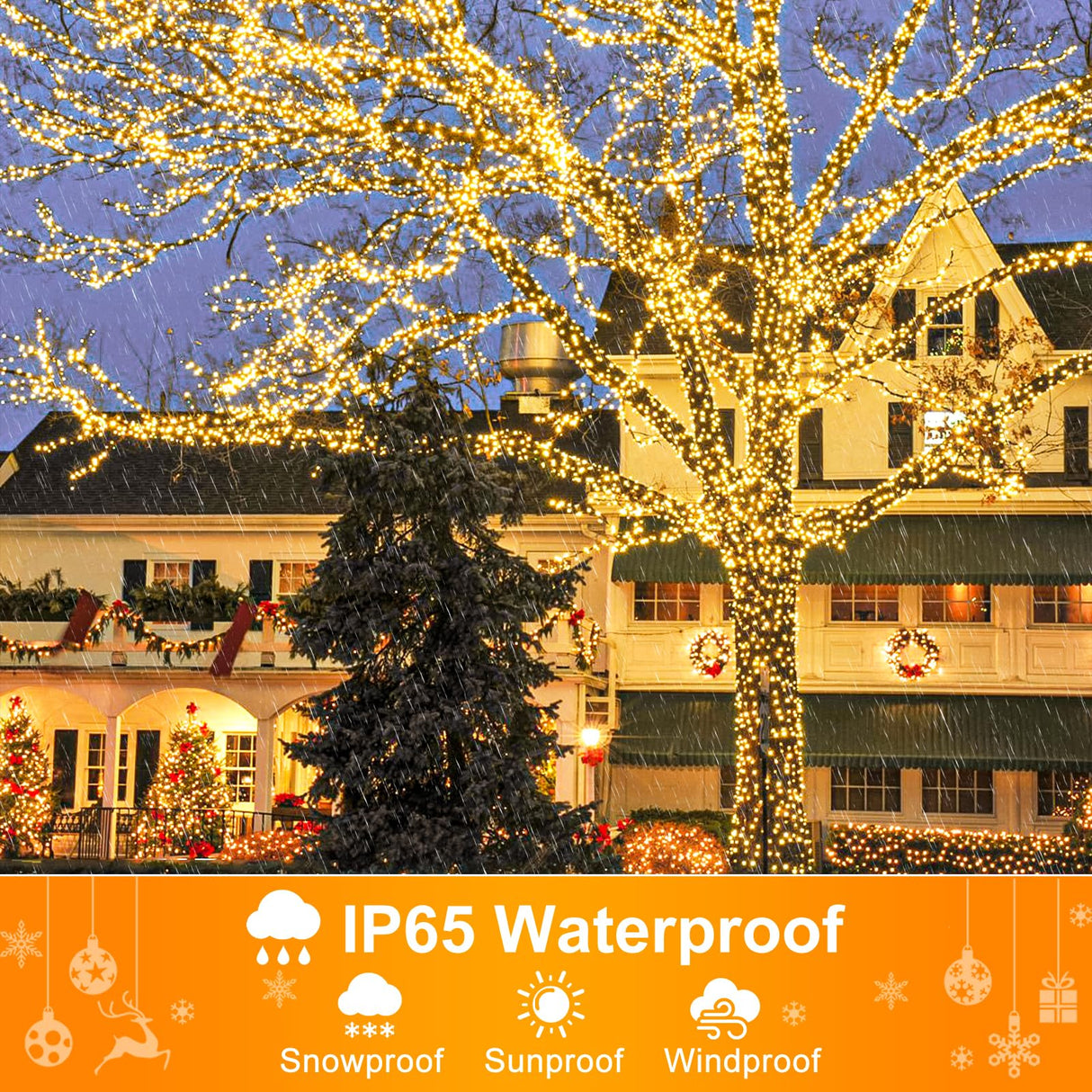 Nielfoi 2 Pack Christmas Lights Outdoor, Total 200FT 600LED Christmas Tree Lights with 8 Modes Waterproof, Warm White String Twinkle Lights Green Wire for Indoor Patio Garden Xmas Holiday Decorations