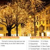 Joomer Solar Fairy Lights, 4-Pack Total 104FT 320LED Solar String Lights Outdoor Waterproof 8 Lighting Modes for Patio Fence Party Garden Yard Home Holiday Tree Outdoor Decoration (Warm White)