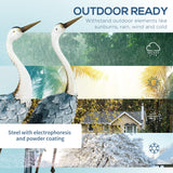 Outsunny Crane Garden Statues, 28.5" & 29" Standing Bird Sculptures, Metal Yard Art Decor for Lawn, Patio, Backyard, Landscape Decoration Set of 2, Blue & White