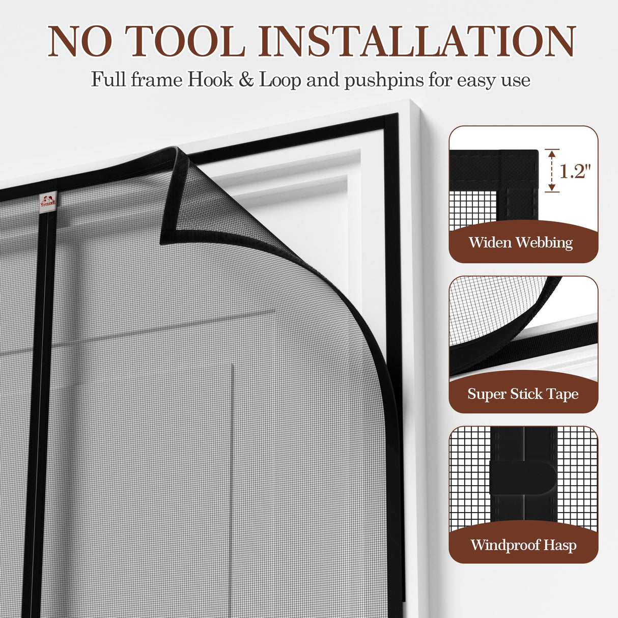 Yotache Magnetic Screen Door fits 72"x78" Doors, Screen Size 74"x79" High-Density Fiberglass Mesh with Powerful Magnets & Windproof Hasp for Sliding French Front/Back Doors, Black