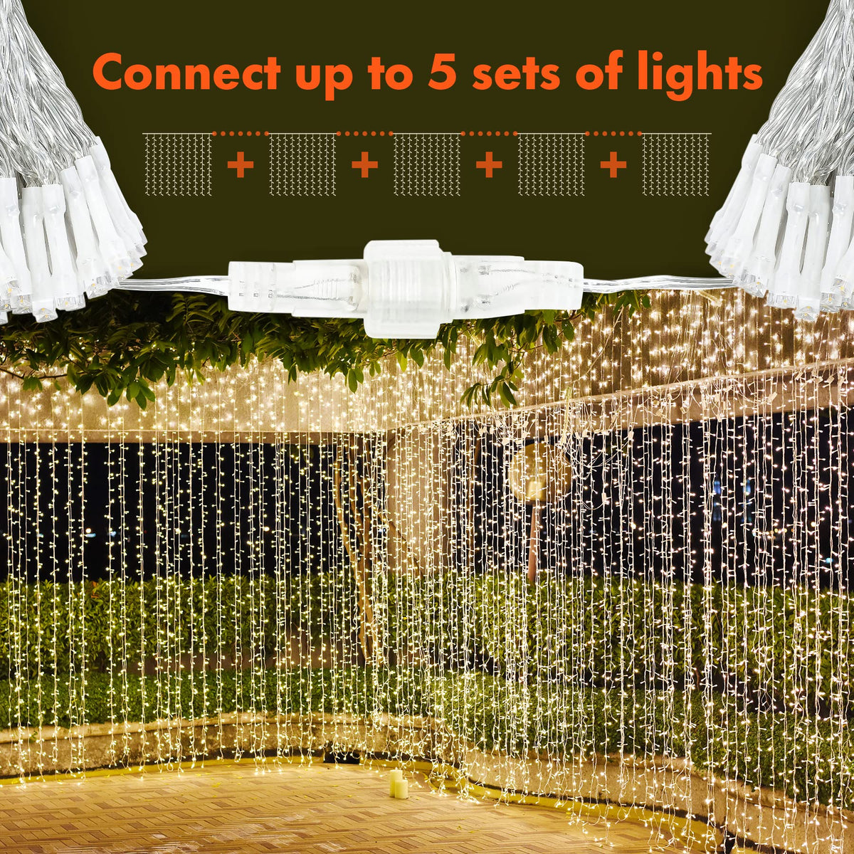 Twinkle Star 300 LED Curtain String Lights, Warm White