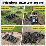 Lawn Leveling Rake, Heavy Duty 17"x10" Curved Ground Plate, 72" Long Handle Lawn Leveler Tool Landscape Rake for Compost Soil Dirt Sand Grass Peat Moss