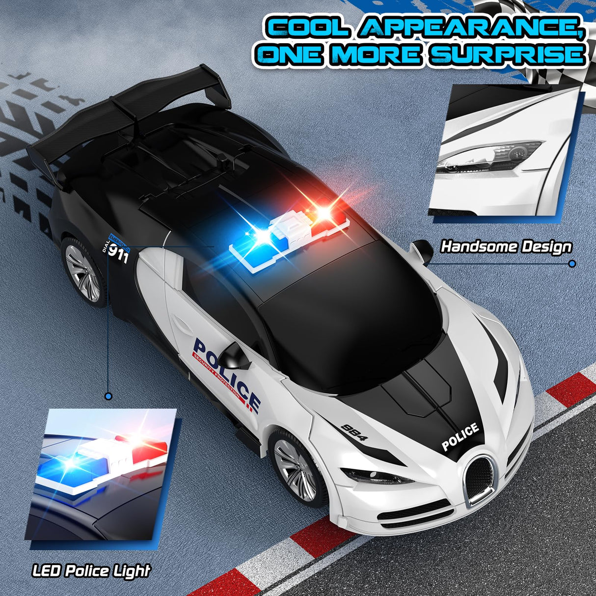 AONEPTR Remote Control Car, One-Click Becoming Robot Transforming Toys Car for Boys, Smooth Deformation, Demo Mode, 360° Rotation, Easy to Use, 2.4GHZ, LED Light, RC Cars for Christmas, Kids, White