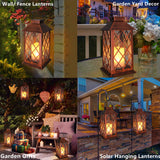 [2 Pack] TAKE ME 14" Solar Lantern Outdoor Garden Hanging Lantern Waterproof LED Flickering Flameless Candle Mission Lights for Table,Outdoor, Halloween Decor Lights