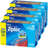 Ziploc Quart Freezer Storage Bags, Stay Open Design, Easy to Fill, 38 count, 4 Pack, 152 Total