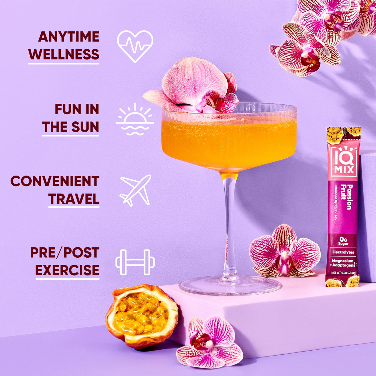 IQMIX Hydration Electrolyte Powder – 4-in-1 Formula for Hydration, Mental Clarity, Mood and Recovery – Sugar-Free Drink Mix, Keto, Magnesium L-Threonate, Lion’s Mane – 40 Count Passion Fruit