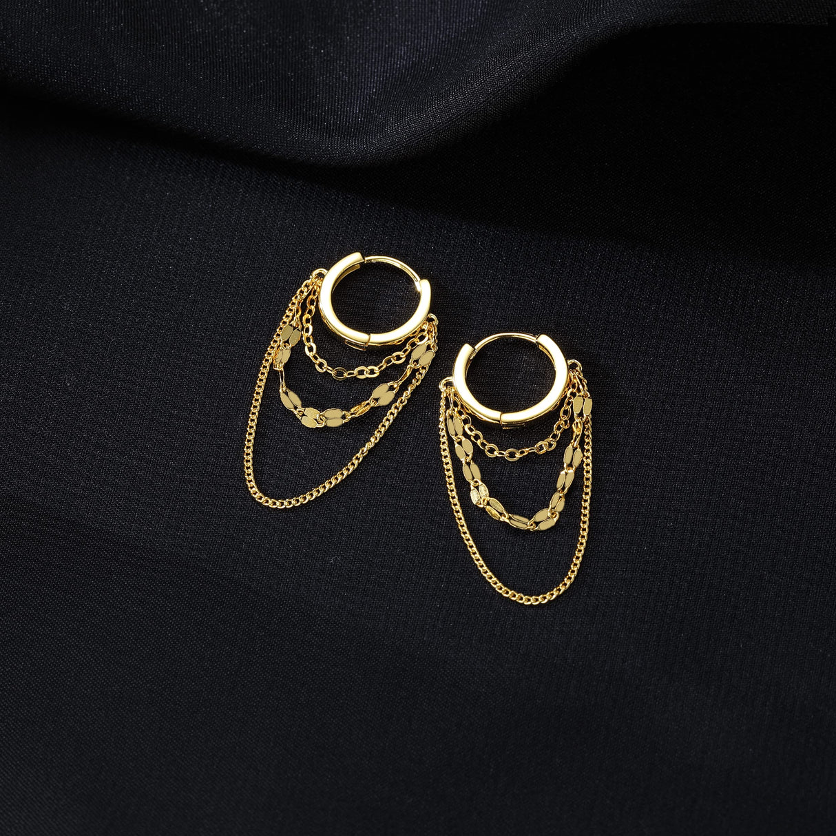 Reffeer Solid 925 Sterling Silver Chain Drop Earrings Hoop for Women Teen Girls Hoop Earrings Tassel Chain Huggie Dangle Earrings (B-18K Gold Plated)