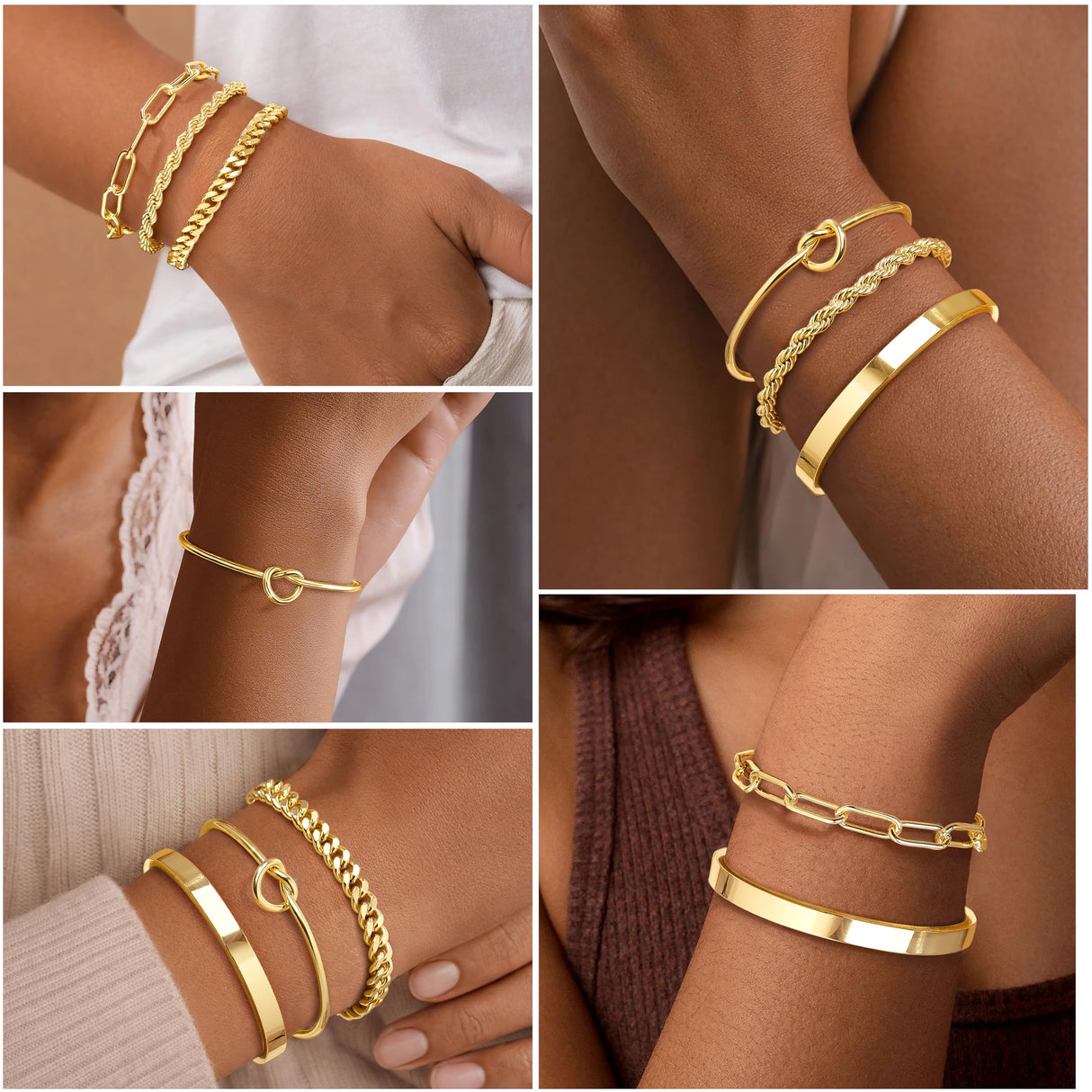 Gokeey Gold Cuff Bracelets for Women, 14K Gold Plated Bangle Bracelet Set for Women, Forever Love Knot Infinity Bangle Paperclip Beaded Twist Bracelets for Women