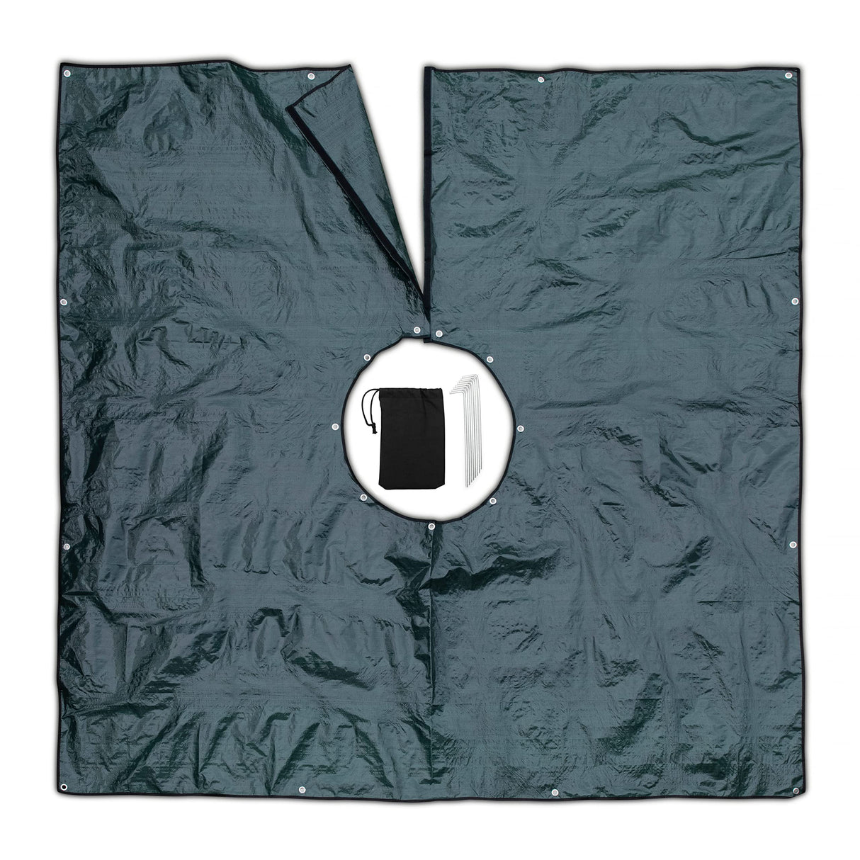 LydKin Landscape Tarp 8x8ft - 22" Center Hole to Fasten Around Trees and Shrubs - Complete with Garden Stakes