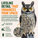 Dalen Lifelike Great Horned Owl Decoy Bird Repellent - 16in Hand-Painted Scarecrow for Gardens & Rooftops, Bird Deterrent, Fixed-Head Design, Fill Base with Sand/Gravel Only - Multicolor