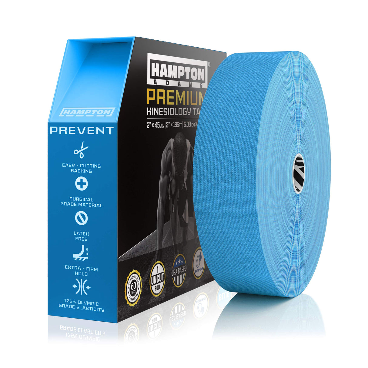 Hampton Adams | As Seen on Shark Tank | Elastic Kinesiology Tape (Bulk Roll) | 135ft Uncut | Supports & Protects Muscle Wrist Knee Shoulder Back Plantar Fasciitis | Waterproof Hypoallergenic (Blue)