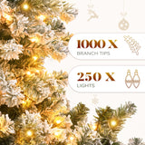 YITAHOME Prelit Snow Flocked Artificial Full Christmas Tree 6ft with Remote Control, Christmas Pine Tree with 11 Light-Modes, 1000 Branch Tips, and Foldable Base for Home, Party Decoration