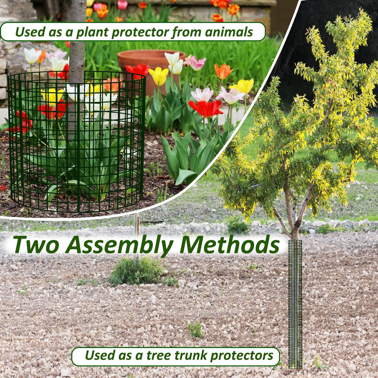 chicarry 48" Metal Tree Trunk Protector, 4 Pack Mesh Tree Guards Tree Protectors with Zip Ties, Stakes, ExpandableTree Trunk Protector Guard, Tree Protectors from Deer, Mower, Animals(48",4 Pack)
