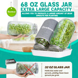 [LARGE SIZE] 2000ml(68oz) Seed Sprouting Mason Jar Kit with Stand,Drain Tray, Screen Lids,Blackout Sleeves,Good Ventilation & Drainage Capacity,Growing Fresh Organic Mung Beans,Broccoli & Microgreens