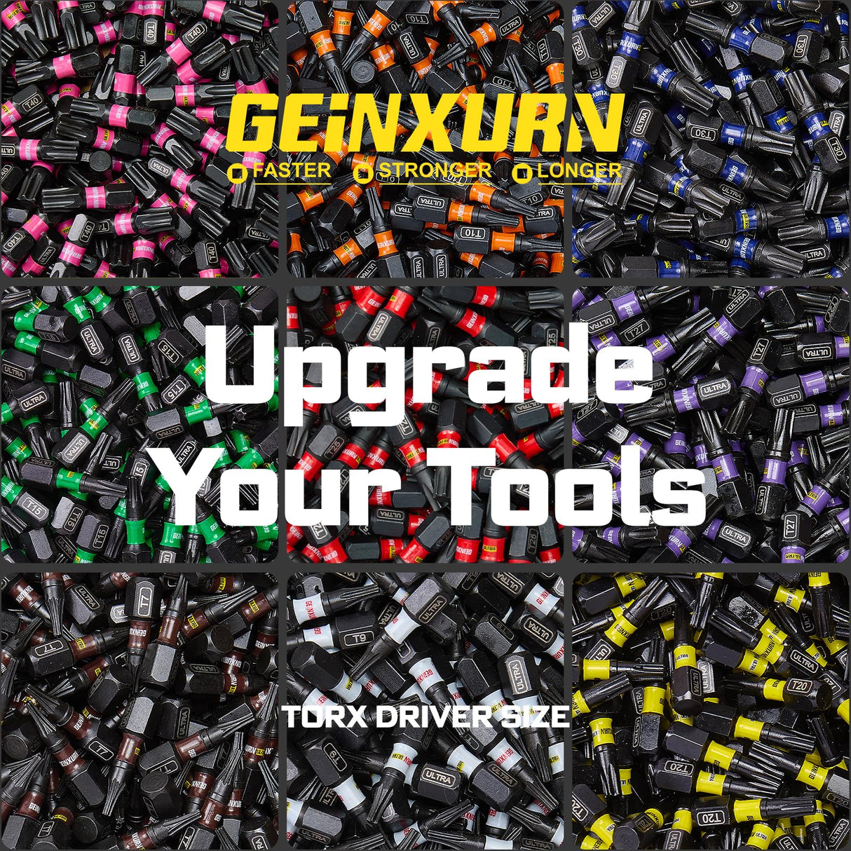 Geinxurn Impact Torx Screwdriver Bits Set, 52Pcs Magnetic(T7-T40) S2 Steel 1”/2”/3”/6” Long Extension Multi Star Driver Bits and 1Pc Bit Holder with Color Coded Base