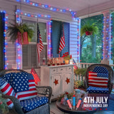 JMEXSUSS 4th of July Decorations Red White and Blue Lights, 33ft 100 LED String Light Indoor Plug-in, 8 Modes Patriotic 4th of July Lights for Indoor Outdoor Independence Day American Flag Holiday