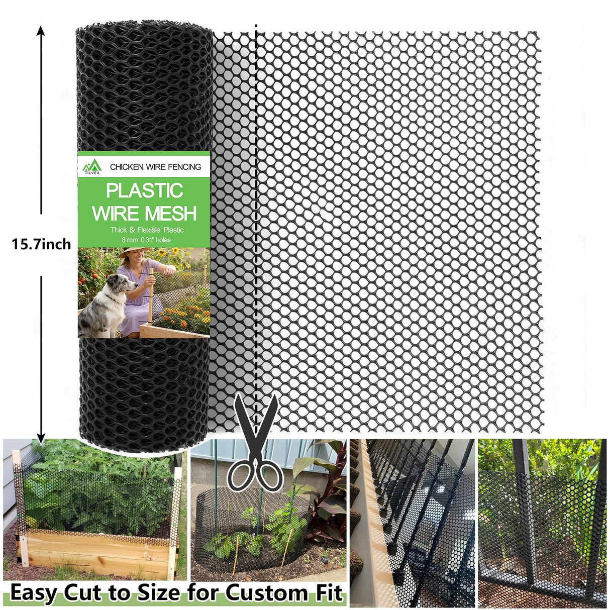 Tilvex 15.7" x10' Plastic Mesh Fence Roll,Heavy Duty Chicken Wire