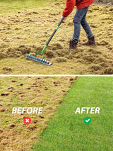 Thatch Rake for Lawns, Heavy Duty Garden Dethatcher Rakes with 46" Adjustable Long Handle, Double-Sided Sharp Tines for Dead Grass Moss Removal, Manual Metal Soil Loosening Thatching Tools for Yard