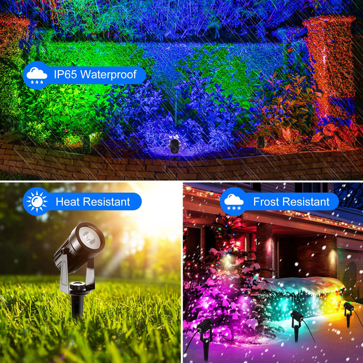 T-SUNUS Christmas Color Changing Solar Spot Lights Metal, RGB LED Landscape Spotlights IP65 Waterproof Spotlight 2-in-1 for Outdoor Uplighting Garden Pathway Trees Flag Pond Yard Halloween