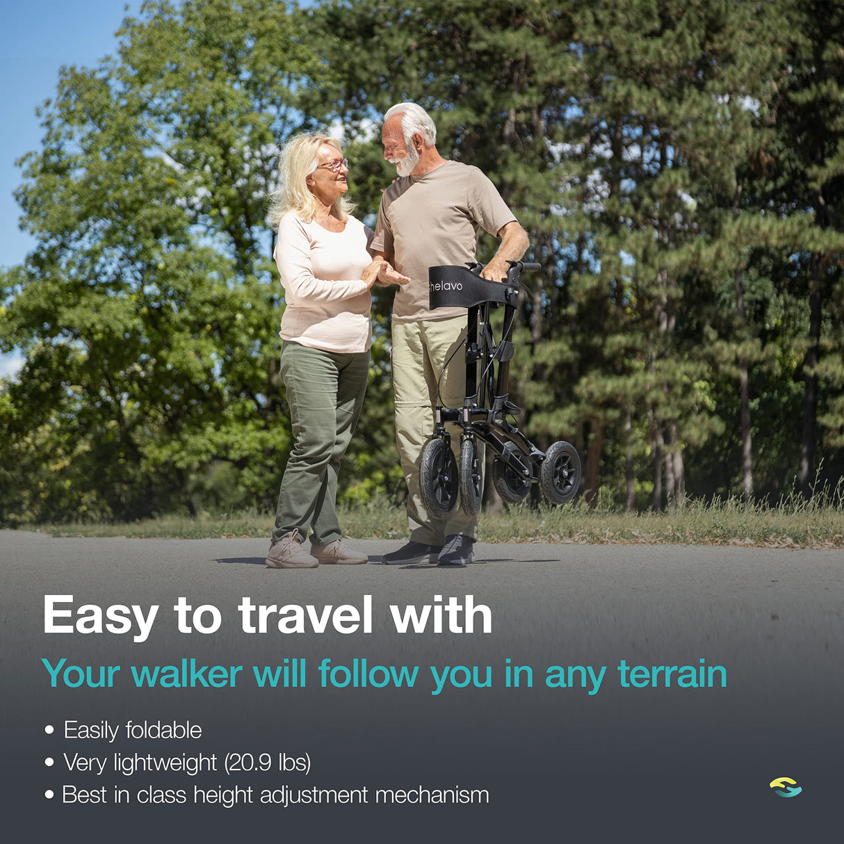 Helavo All Terrain Walker Rollator with 12” Pneumatic Tires – Foldable Outdoor Walkers for Seniors with Seat, Lightweight & Adjustable Height, Shock-Absorbing for Comfort on Any Surface