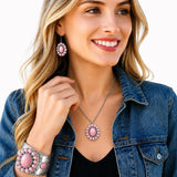 Shop LC Howlite Western Jewelry Set for Women | Turquoise Inspired Cowgirl Boho Necklace Earrings Bracelet | Chunky Statement Southwestern Jewelry - Sunset Rose
