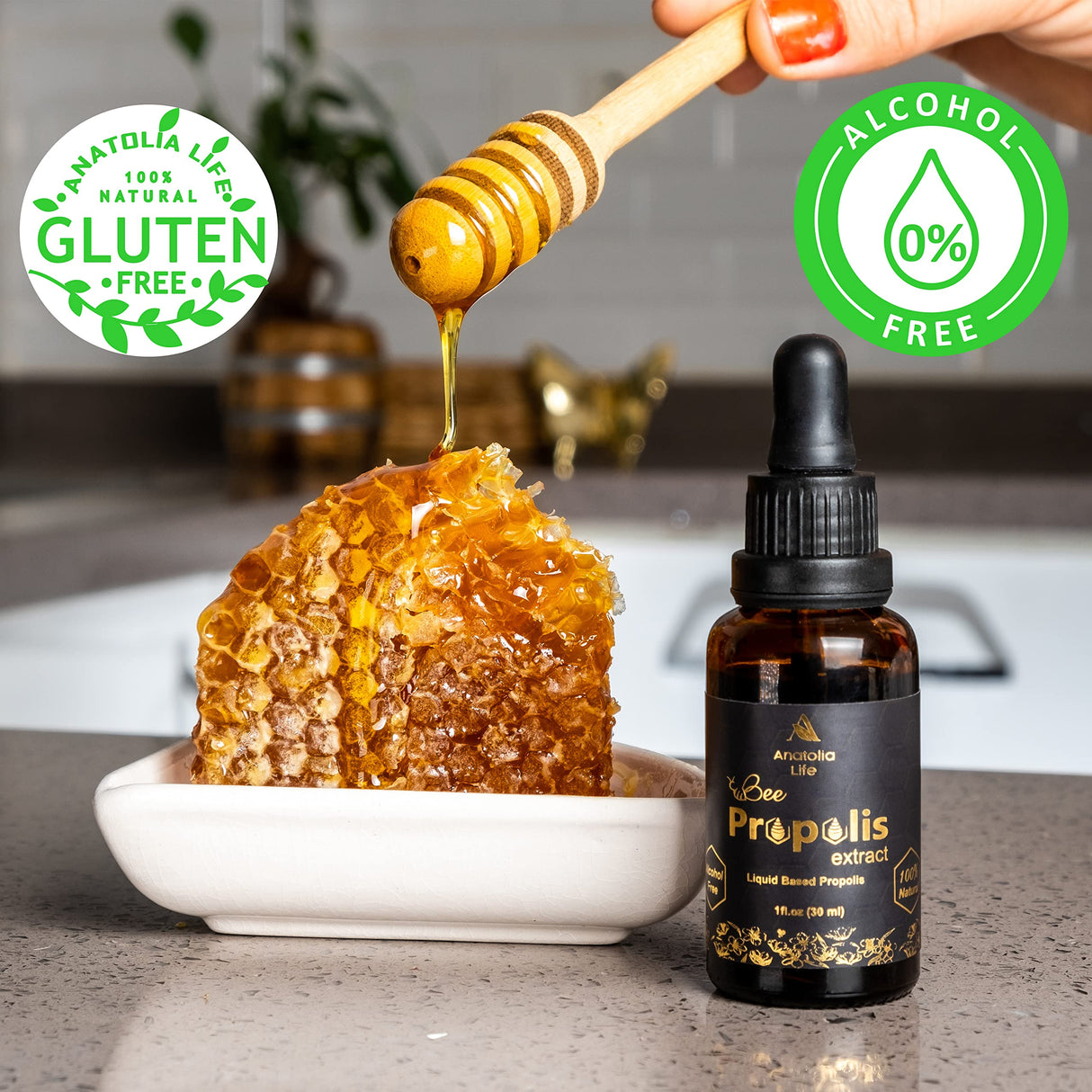 Natural Bee Propolis Extract, 30 mL, Advanced Liquid Tincture Immune System Booster and Seasonal Defense, Pure High Potency Herbal Supplement, Non-GMO and Alcohol Free (1 Pack)
