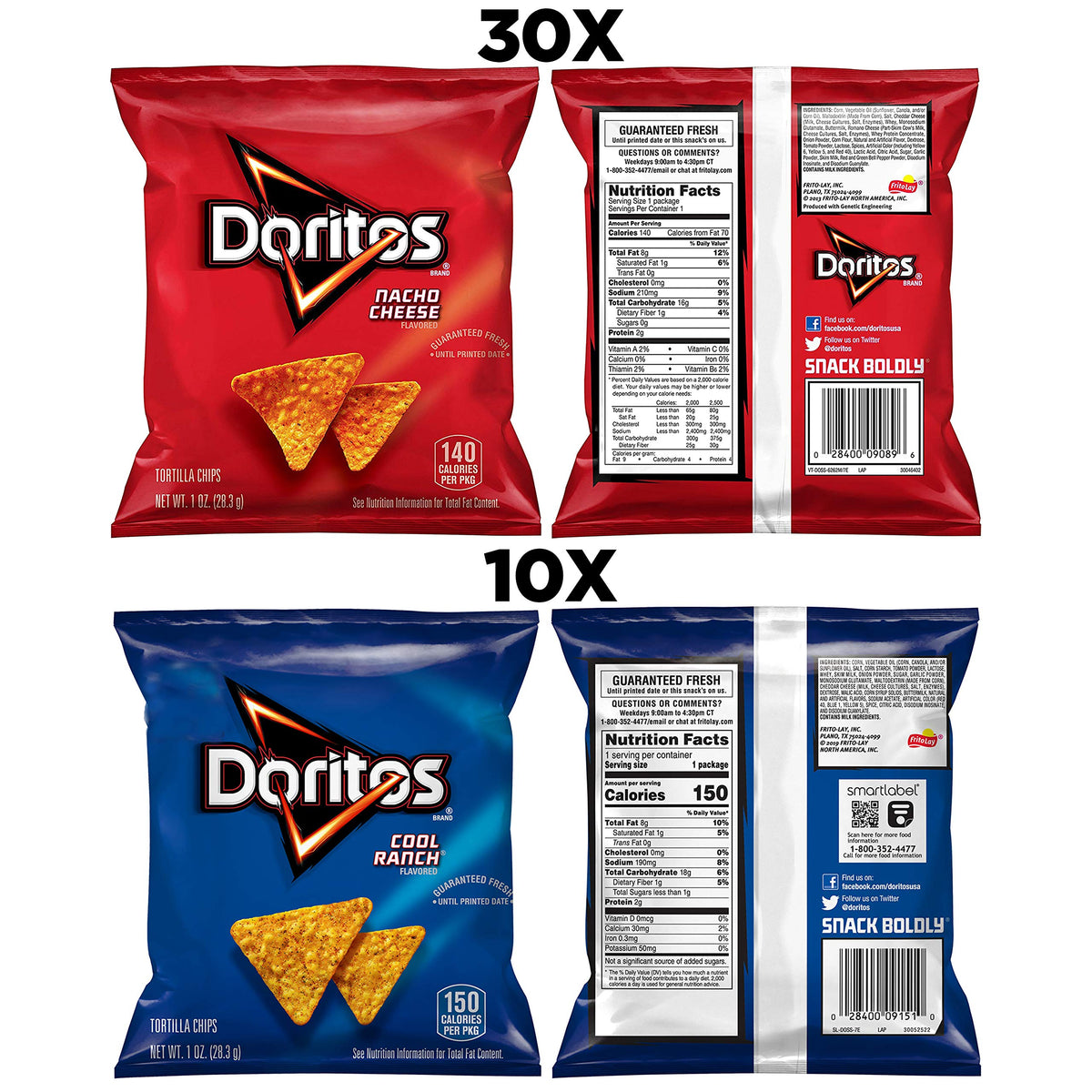 Doritos Flavored Tortilla Chips, Favorites Variety Pack (Nacho Cheese and Cool Ranch), 1 Ounce (Pack of 40)