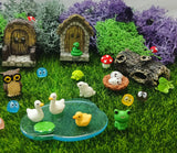 QuarenDen 42 Pcs Miniature Fairy Garden Accessories, Fairy Door, Miniature Tree Stumps and Tiny Resin Animal with Moss for DIY Craft, Lawn, Fairy Garden Decor