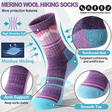 Sandsuced Womens Merino Wool Hiking Socks Thermal Winter Warm Cozy Outdoor Crew Socks 5 Pairs Gift Stocking Stuffers(Purple/Blue/Dark Blue/Rose Pink/Light Blue，M)